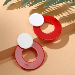 Серьги "Модерн" два диска, цвет бело-красный