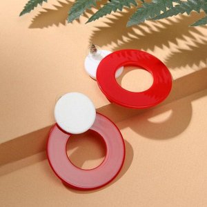 Серьги "Модерн" два диска, цвет бело-красный