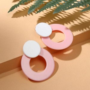 Серьги "Модерн" два диска, цвет бело-розовый