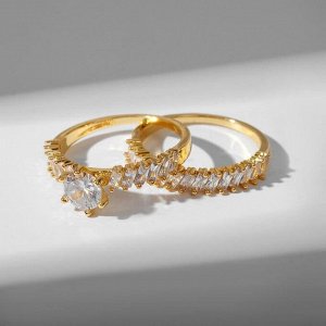 Кольцо "Сокровище" шипики и кристалл, цвет белый в золоте, размер 18