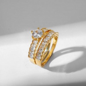 Кольцо "Сокровище" кристалл цветочек, цвет белый в золоте, размер 18