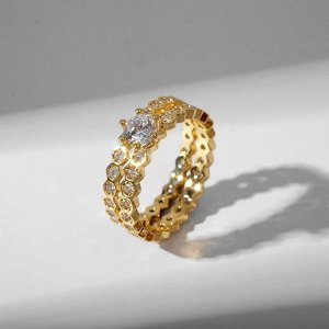 Кольцо "Сокровище" дорожка кристалликов, цвет белый в золоте, размер 17