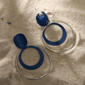 Серьги "Модерн" двойные кольца, цвет синий в серебре 7050456
