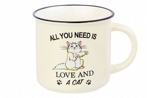 Кружка 400 мл 12*9,5*8,5 см "ALL YOU NEED is LOVE AND A CAT" NEW BONE CHINA