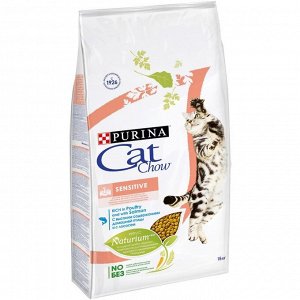 Сухой корм CAT CHOW для кошек с чувствительной кожей и пищеварением, лосось/рис, 15 кг