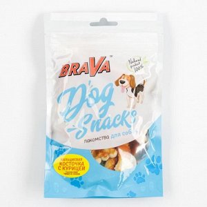 Лакомство BraVa кальциевая косточка с курицей для собак, 90 г