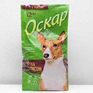 СуXой корм "Оскар" для взрослыX собак, с мясом утки и рисом, 12 кг