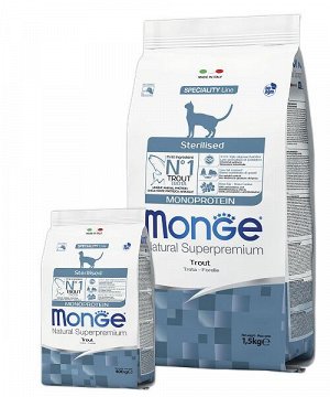Сухой корм Monge Cat Speciality Line Monoprotein Sterilised для стерилизованных кошек, из форели 1,5 кг