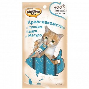 Крем-лакомство Мнямс для кошек с тунцом Кацуо и Магуро 15 г х 4 шт.
