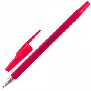 Ручка шариковая с резиновым упором 0,7мм STAFF КРАСНАЯ, прорезиненный корпус