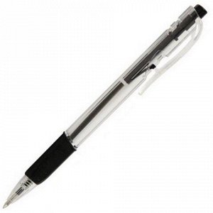Ручка шариковая автоматическая с резиновым упором 0,7мм Silwerhof BASIC ЧЕРНАЯ, прозрачный корпус