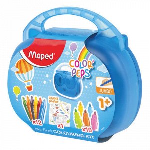 Набор для творчества MAPED “Color“Peps Jumbo“, 10 фломастеров, 12 утолщенных восковых мелков, раскраска, пластиковый пенал, 897416