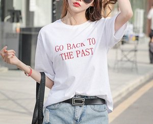 Женская футболка,надпись "Go Back to the past",цвет белый