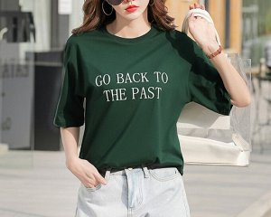 Женская футболка,надпись "Go Back to the past",цвет зеленый