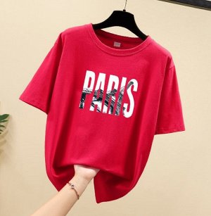 Женская футболка,надпись "Paris",цвет красный
