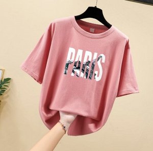 Женская футболка,надпись "Paris",цвет розовый