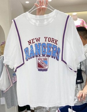 Женская футболка,надпись "New York Rangers",цвет белый