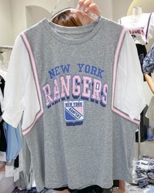 Женская футболка,надпись "New York Rangers",цвет белый/серый