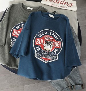 Женская футболка,надпись "West League Bulldog 1978",цвет синий