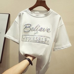 Женская футболка,надпись "Believe in yourself",цвет белый