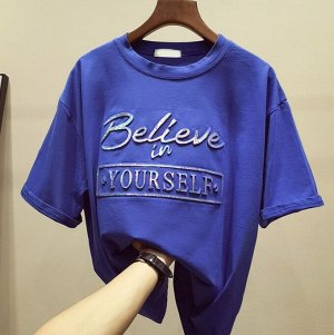 Женская футболка,надпись "Believe in yourself",цвет синий