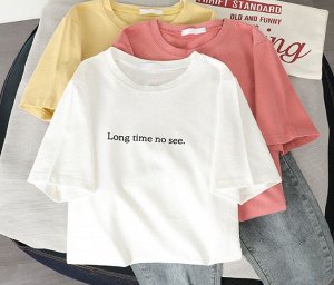 Женская футболка,надпись "Long time no see",цвет белый