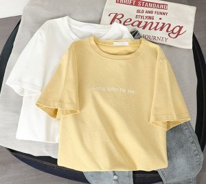 Женская футболка,надпись "Long time no see",цвет желтый