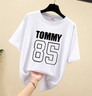 Женская футболка,надпись "Tommy 85",цвет белый