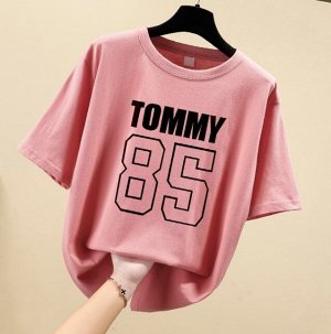Женская футболка,надпись "Tommy 85",цвет розовый