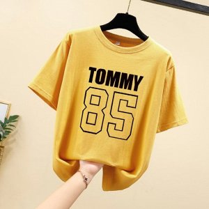 Женская футболка,надпись "Tommy 85",цвет желтый