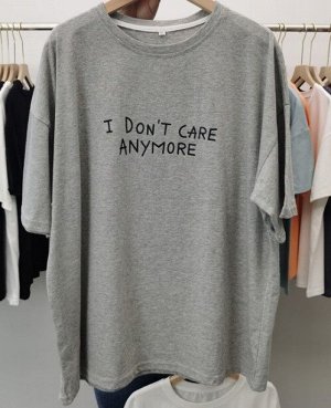Женская футболка,надпись "I Don`t Care Anymore",цвет серый