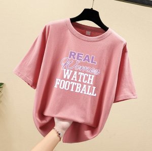 Женская футболка,надпись "Real Women Watch Football",цвет розовый