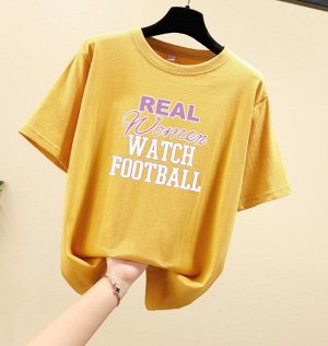 Женская футболка,надпись "Real Women Watch Football",цвет желтый