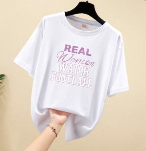 Женская футболка,надпись "Real Women Watch Football",цвет белый
