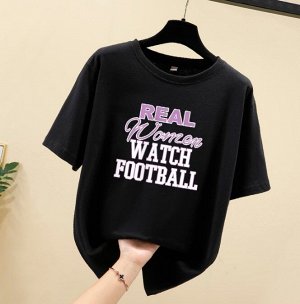 Женская футболка,надпись "Real Women Watch Football",цвет черный