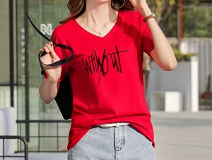 Женская футболка,надпись "Without",цвет красный