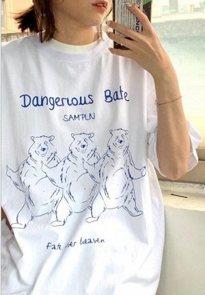 Женская футболка,надпись "Dangerous Bate",принт "Танцующие медведи",цвет белый