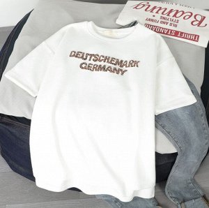 Женская футболка,надпись "Deutschemark Germany",цвет белый