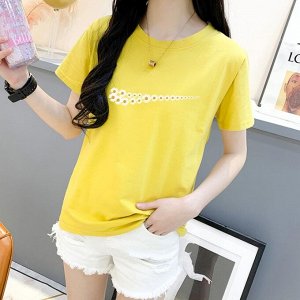 Женская футболка,принт "Галочка из ромашек",цвет желтый