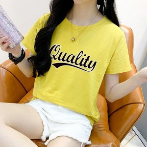 Женская футболка,надпись "Quality",цвет желтый