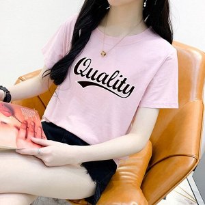 Женская футболка,надпись "Quality",цвет розовый
