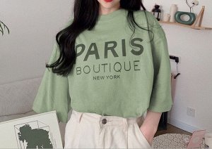 Женская футболка,надпись "Paris Boutique New York",цвет зеленый