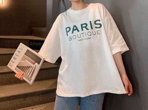 Женская футболка,надпись "Paris Boutique New York",цвет белый