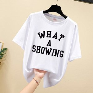 Женская футболка,надпись "What a showing",цвет белый