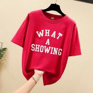 Женская футболка,надпись "What a showing",цвет красный