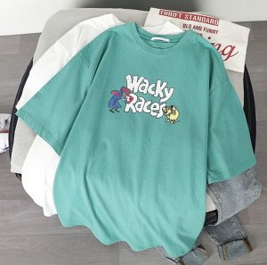 Женская футболка,надпись "Wacky Races",цвет зеленый