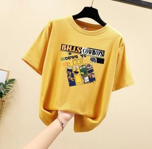 Женская футболка,надпись "BHLS COWBOYS",цвет желтый