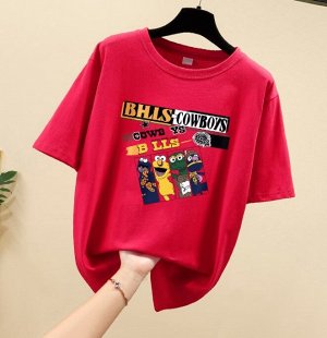 Женская футболка,надпись "BHLS COWBOYS",цвет красный