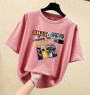 Женская футболка,надпись "BHLS COWBOYS",цвет розовый