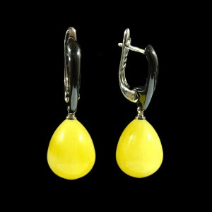 Серьги Капли 12*20мм с янтарём цв.молочный, 5,5г